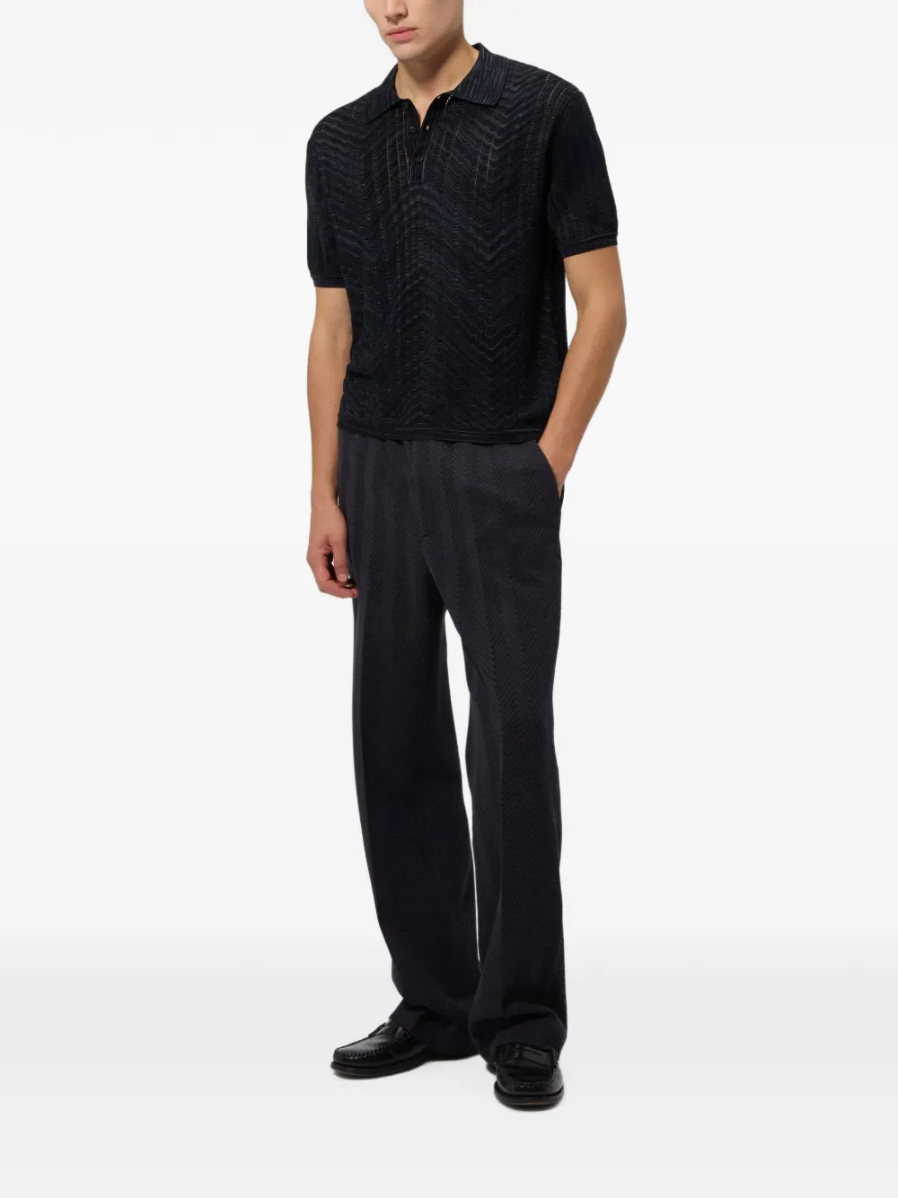 Missoni Opengebreid katoenen en viscose poloshirt Zwart