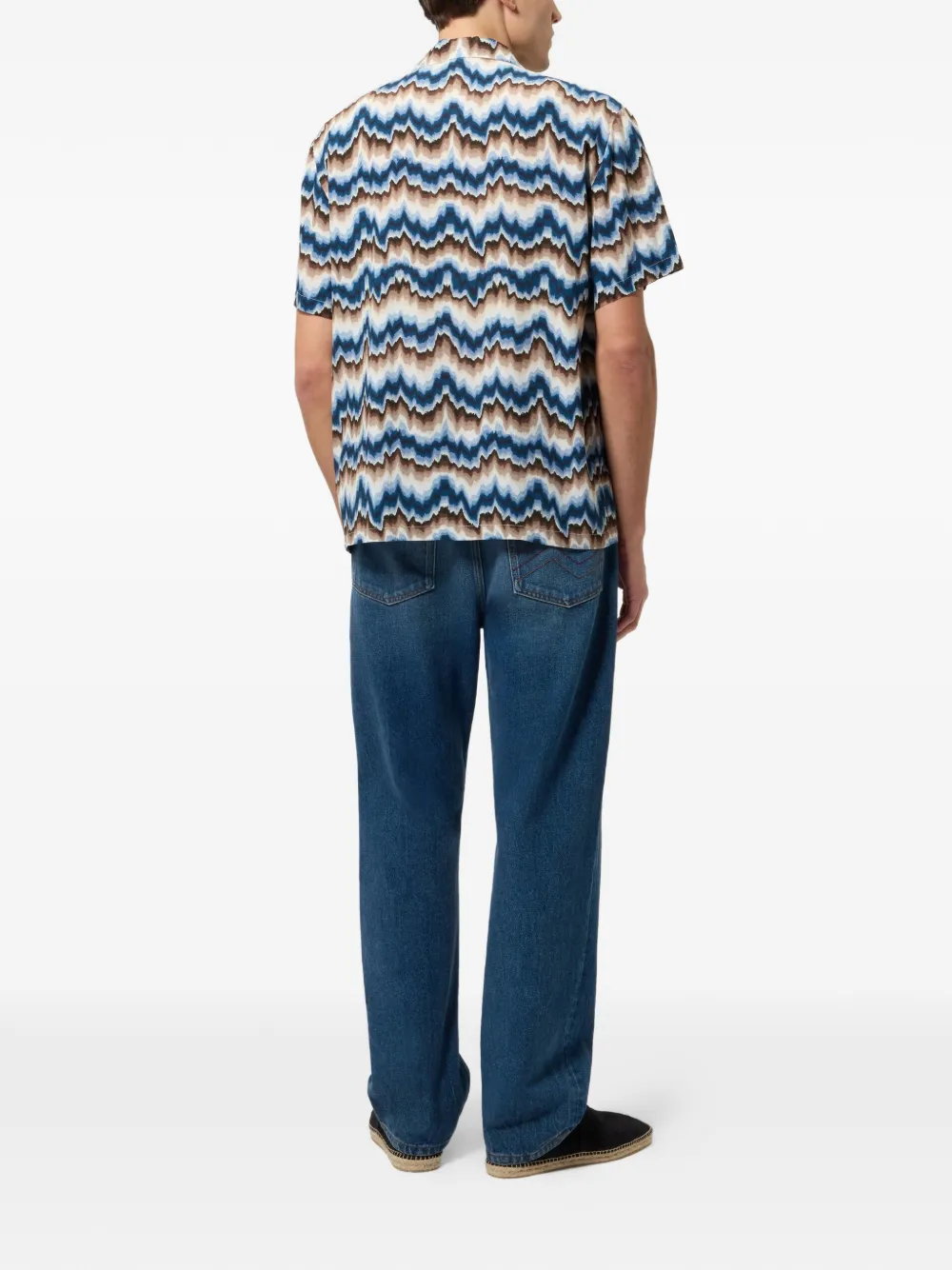 Missoni Overhemd met korte mouwen en zigzag-print Blauw