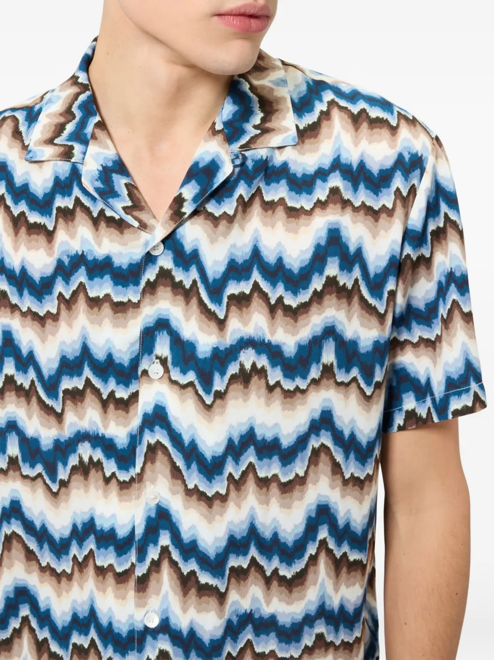 Missoni Overhemd met korte mouwen en zigzag-print Blauw