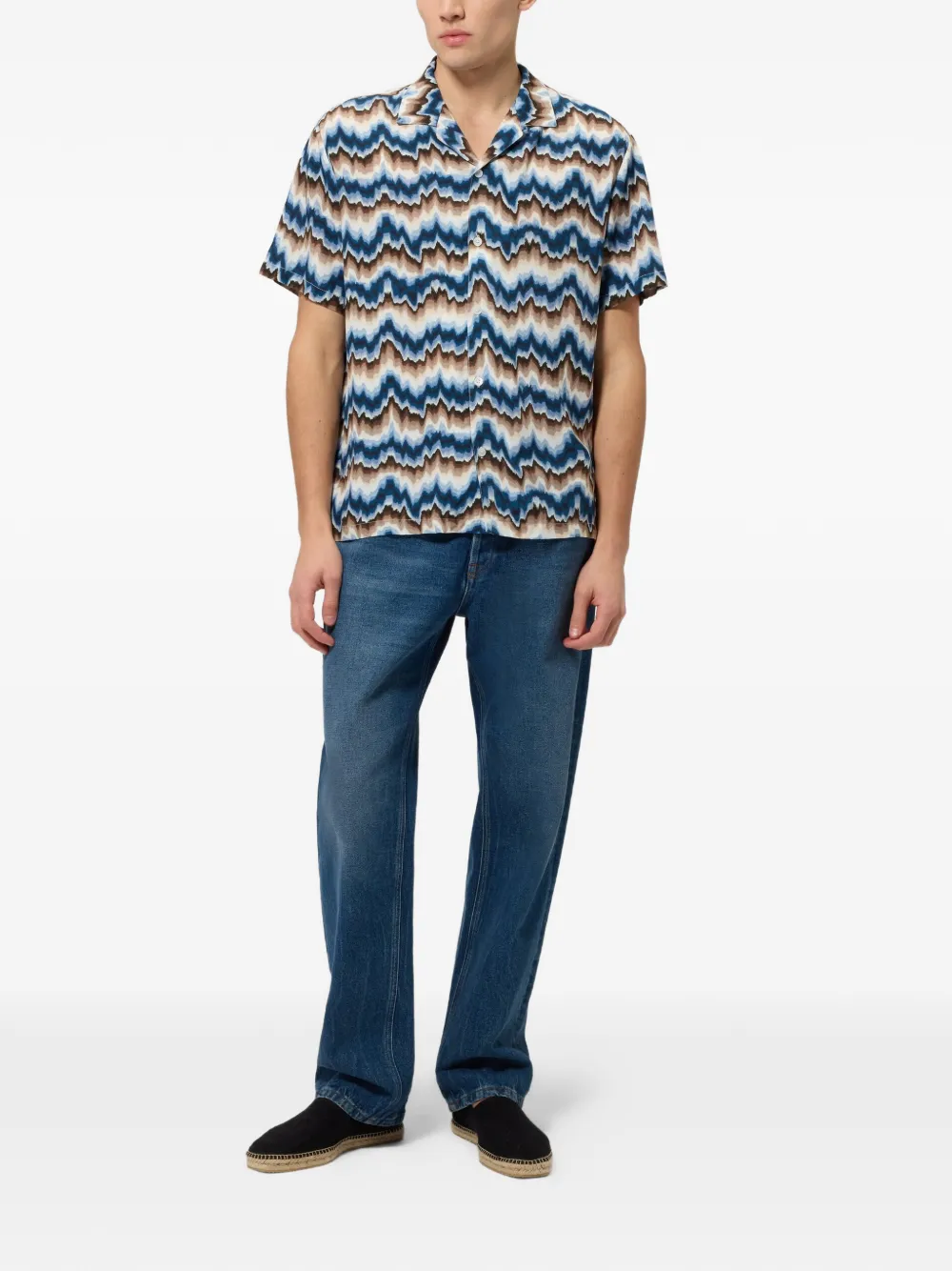 Missoni Overhemd met korte mouwen en zigzag-print Blauw