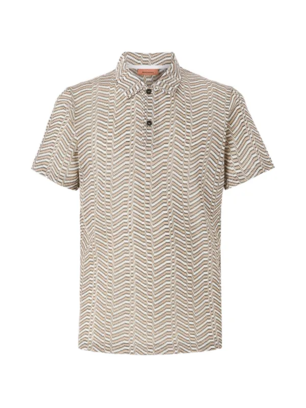Missoni Viscose and Cotton Polo Shirt with Greek Key Motif in Neutrals