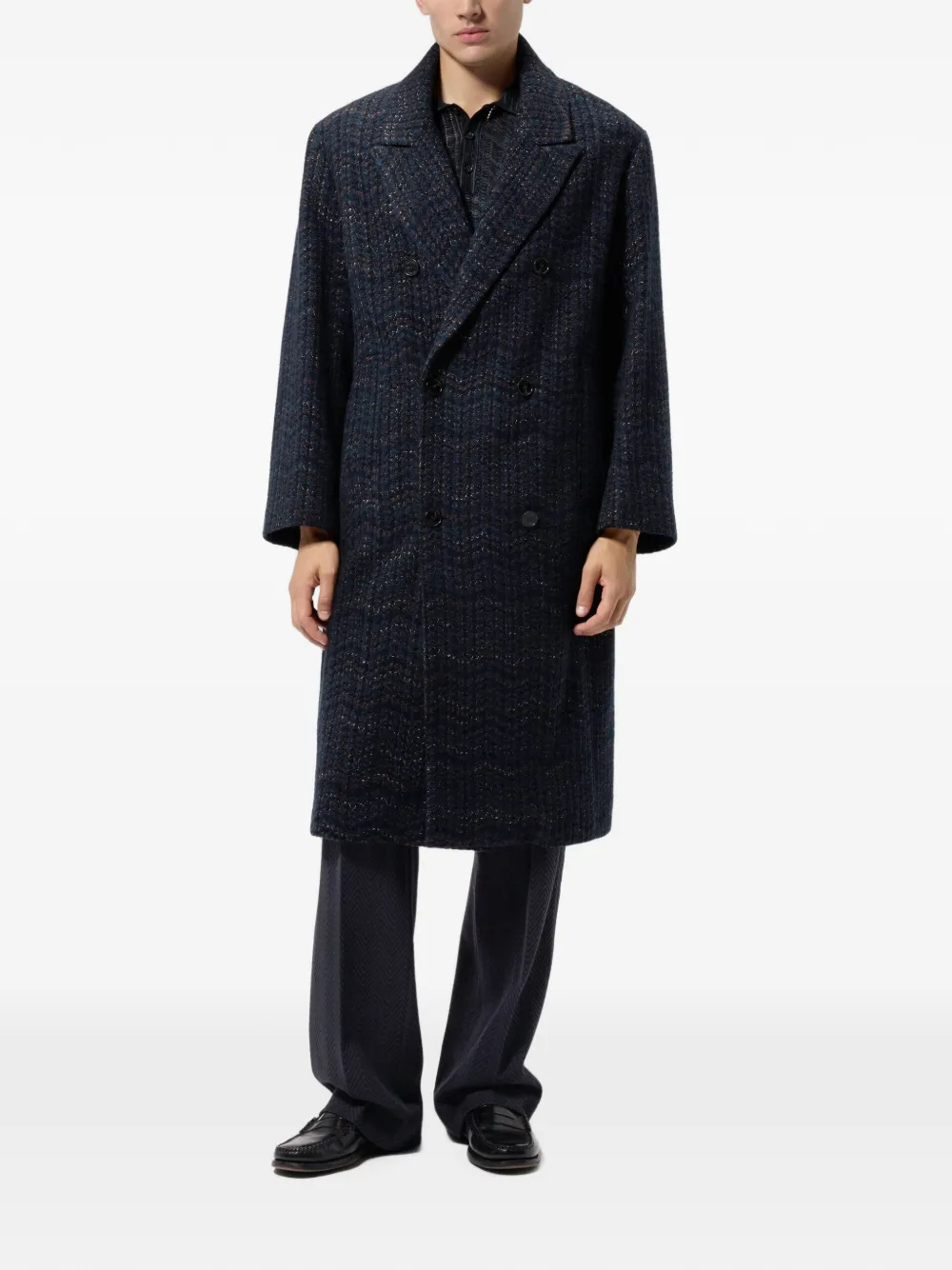 Missoni double-breasted cashmere and viscose coat Blauw
