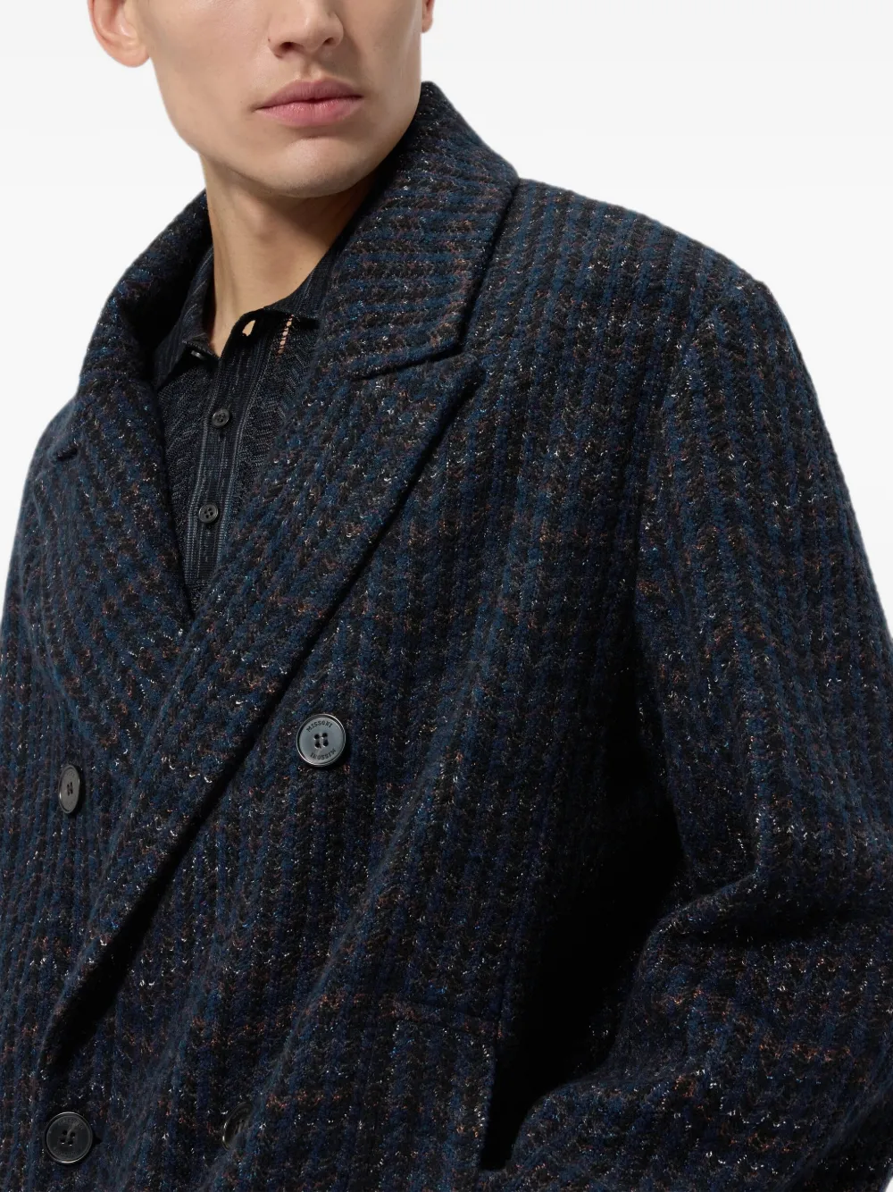 Missoni double-breasted cashmere and viscose coat Blauw