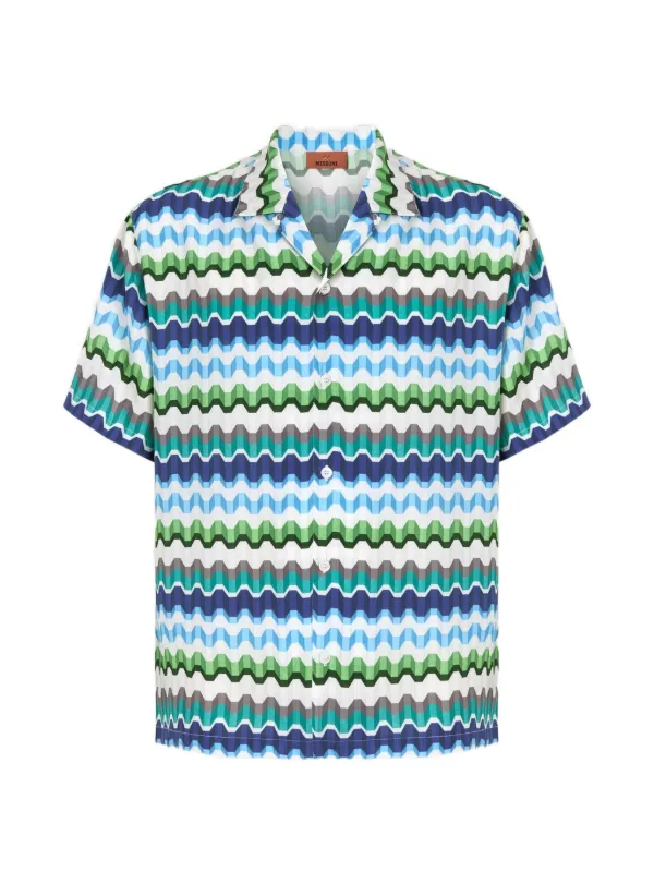 Missoni Zigzag-print Short-sleeve Shirt in Blue