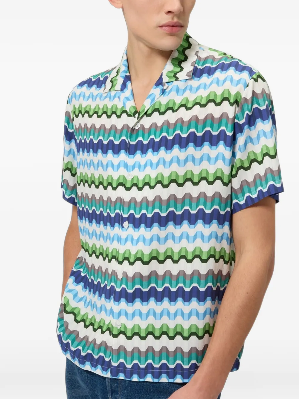 Missoni Overhemd met korte mouwen en zigzag-print Blauw