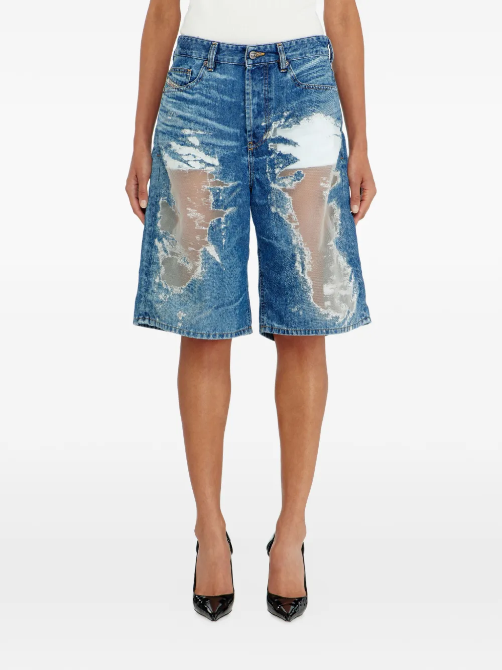 Diesel Gerafelde denim shorts Blauw