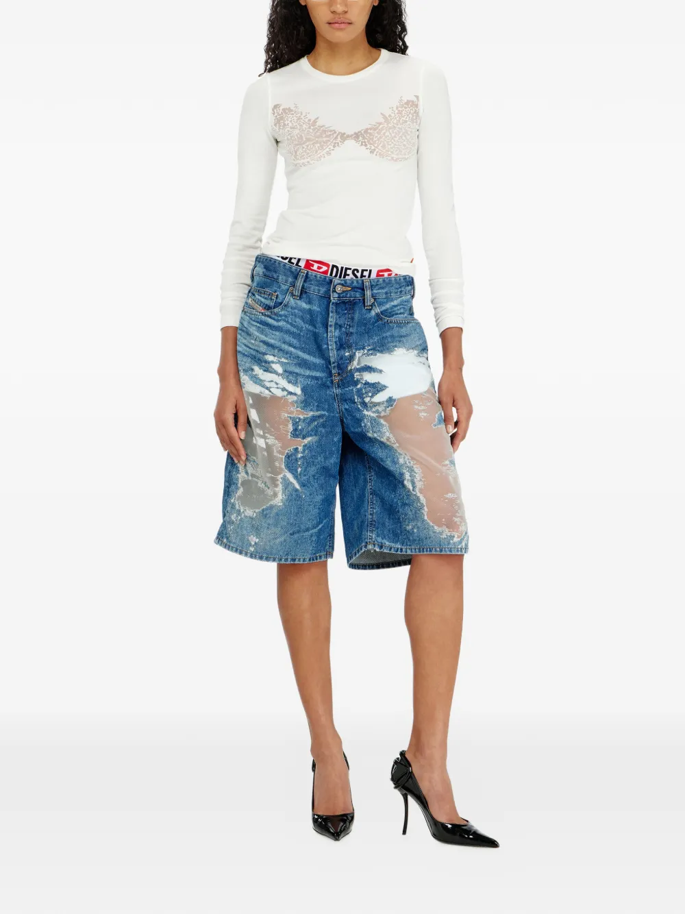  Diesel Pantalones Vaqueros Cortos Con Efecto Envejecido - Azul 
