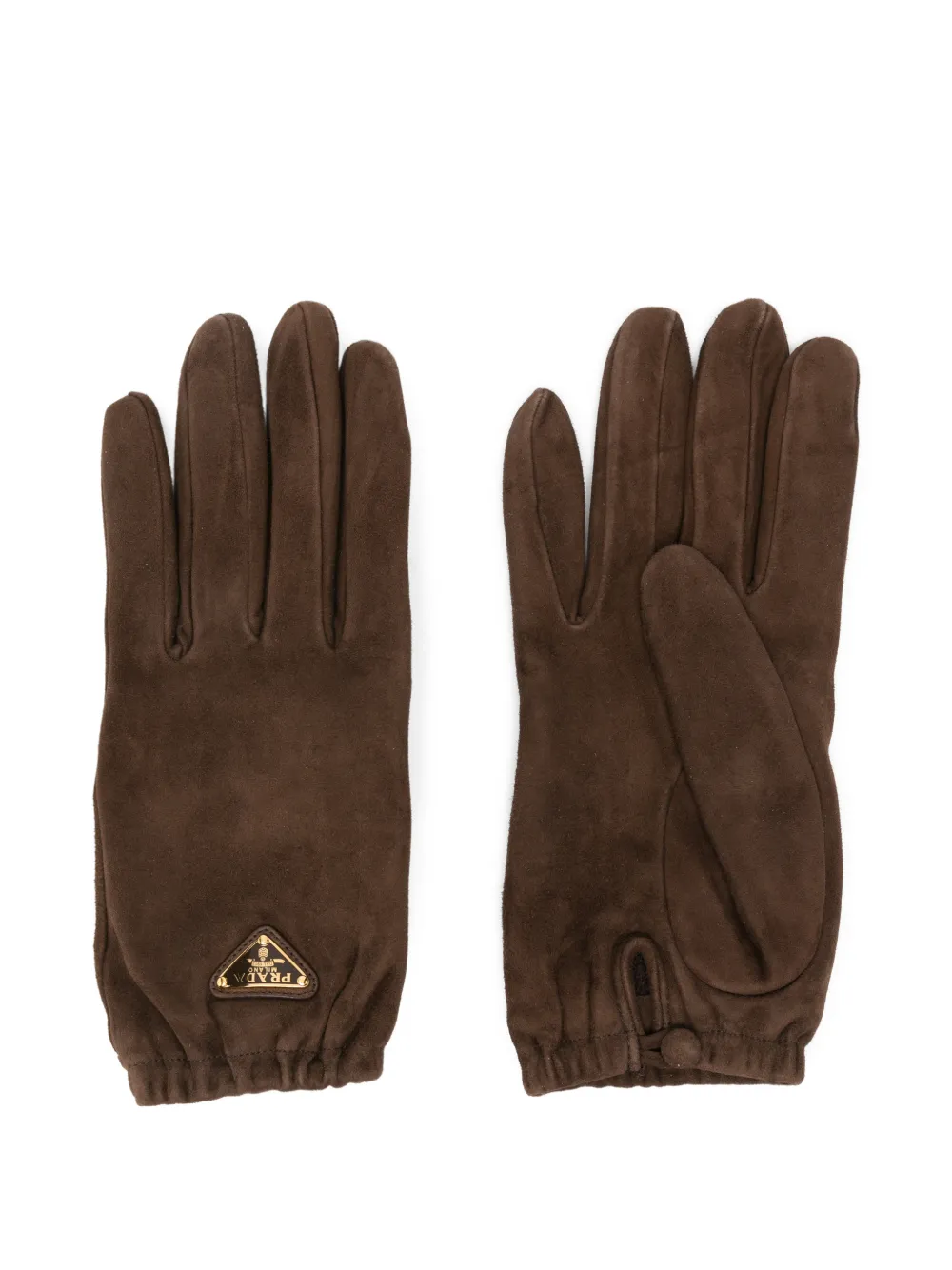 Prada Pre-Owned triangle-logo suede gloves - Marrone