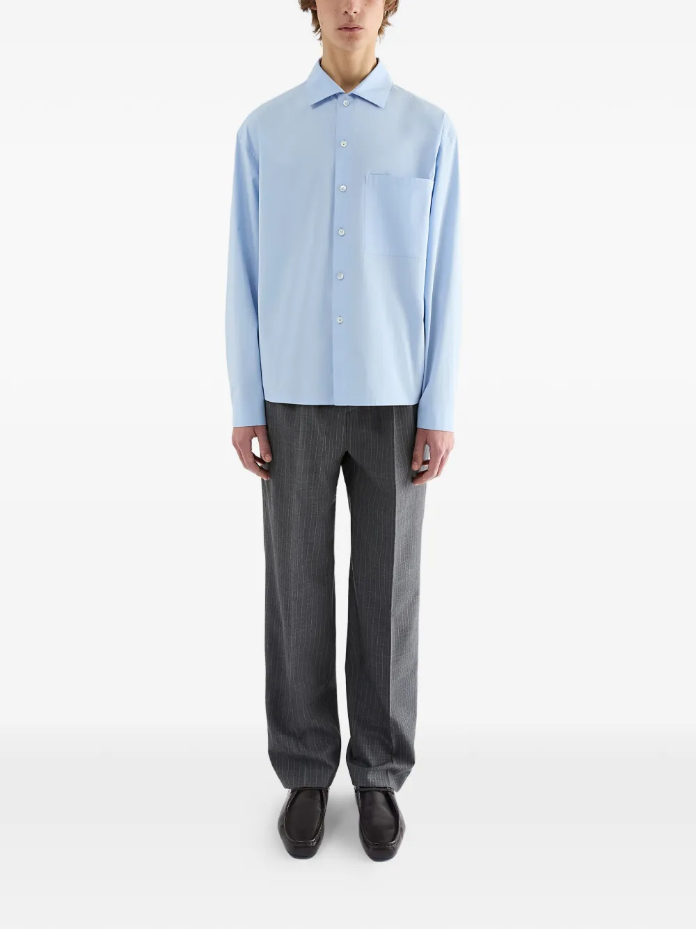 Jil Sander Overhemd met geborduurd logo Blauw