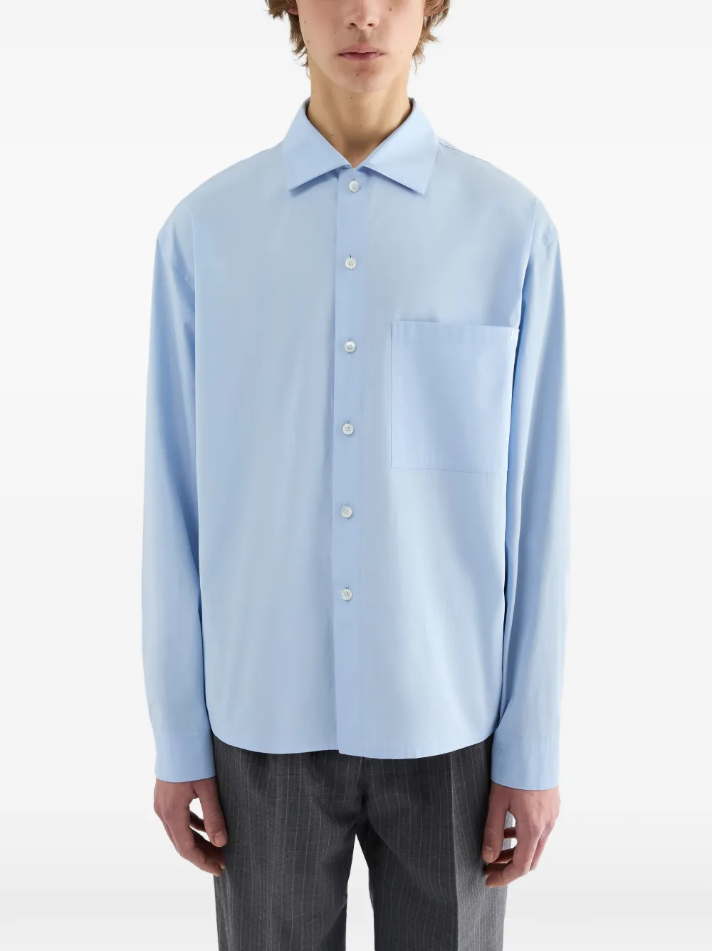Jil Sander Overhemd met geborduurd logo Blauw