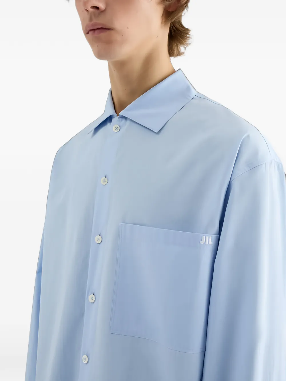 Jil Sander Overhemd met geborduurd logo Blauw