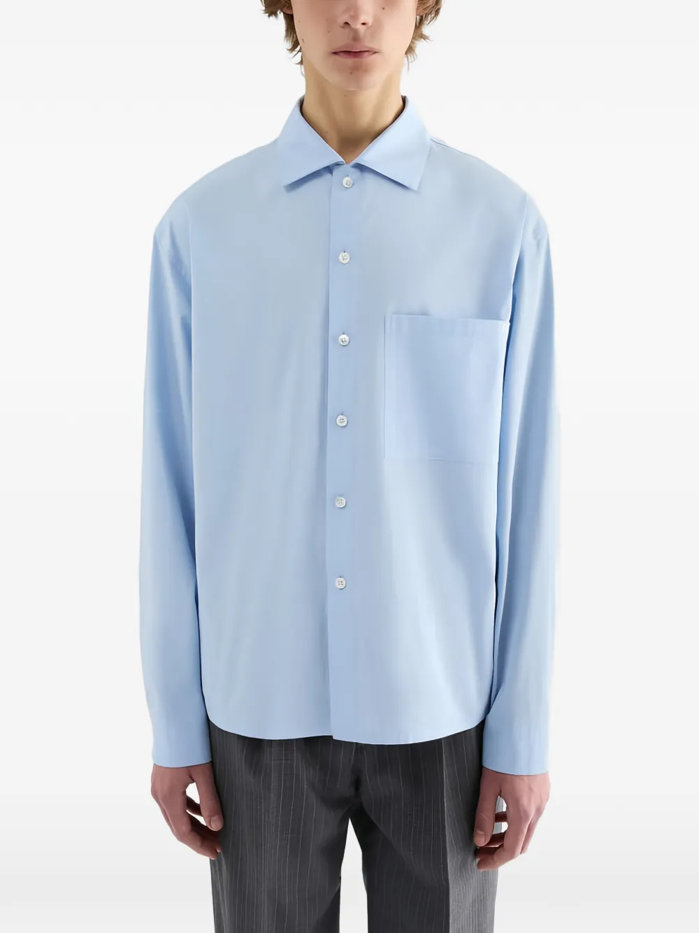 Jil Sander Overhemd met geborduurd logo Blauw
