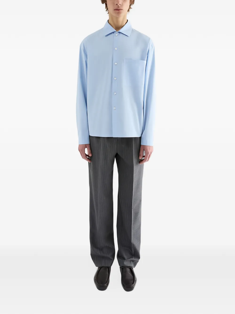 Jil Sander Overhemd met geborduurd logo Blauw