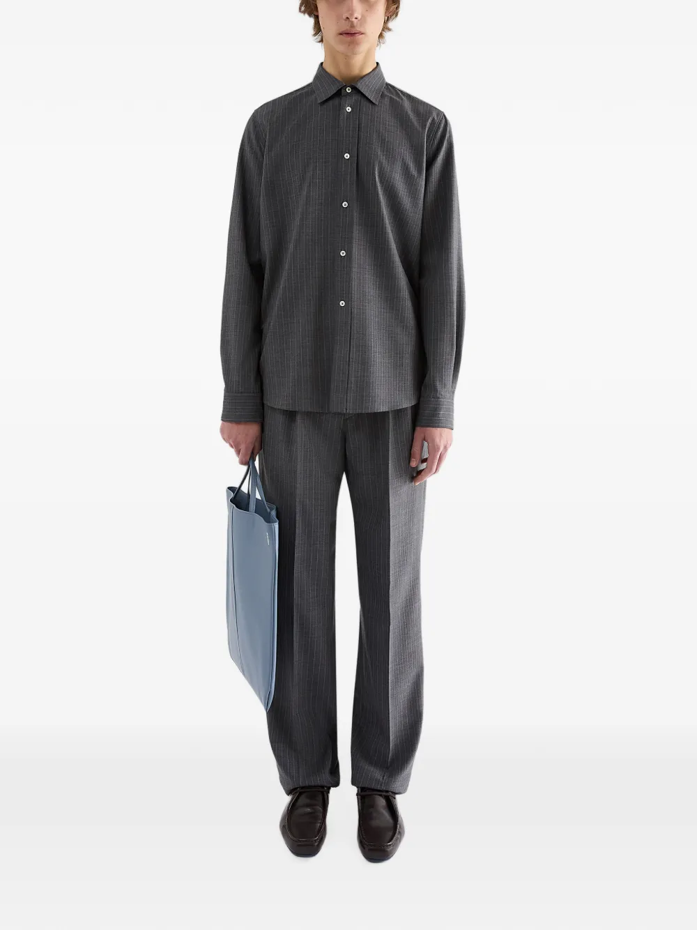 Jil Sander Wollen overhemd met krijtstreep Grijs