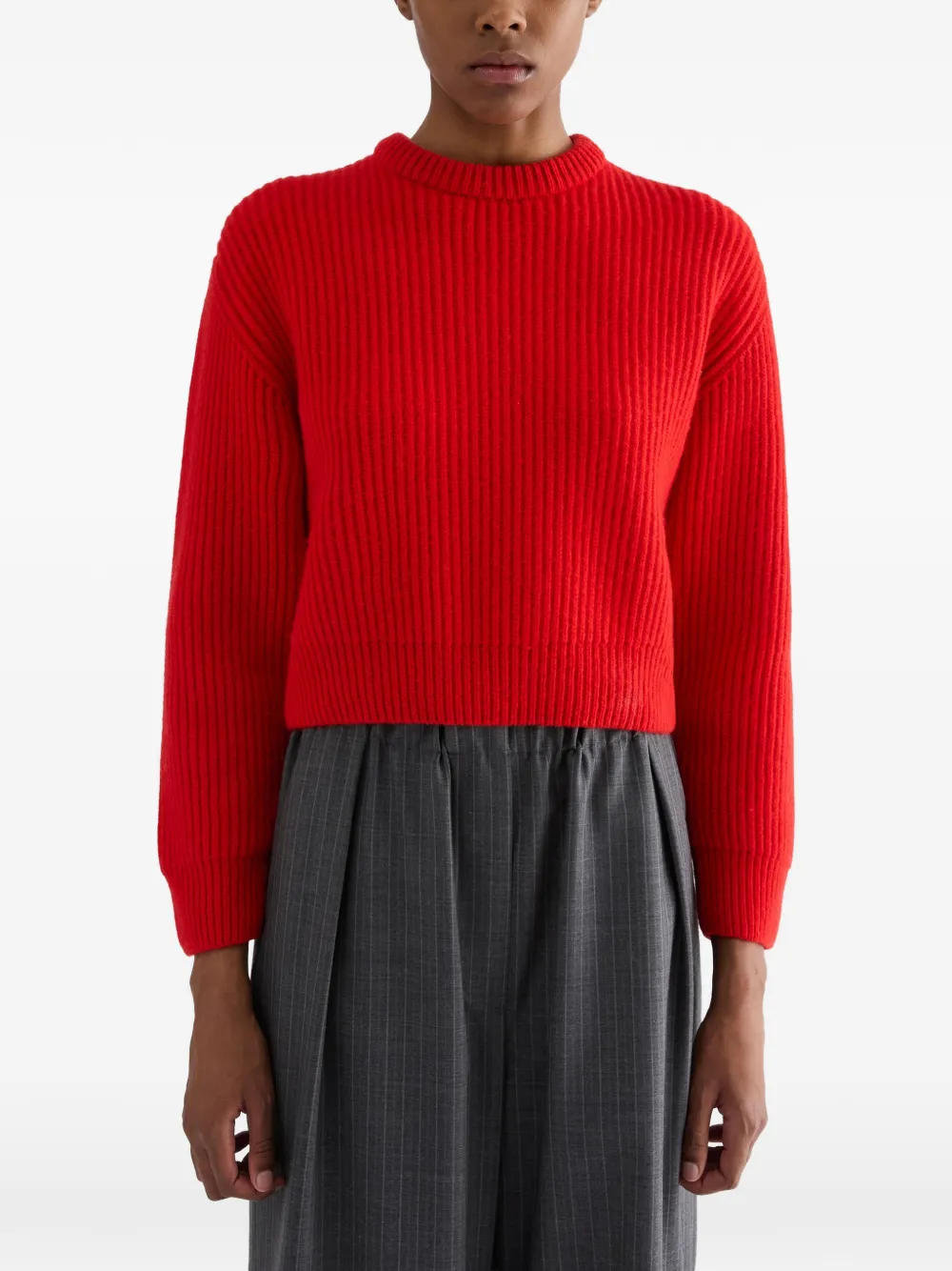 Jil Sander Ribgebreide cropped trui Rood