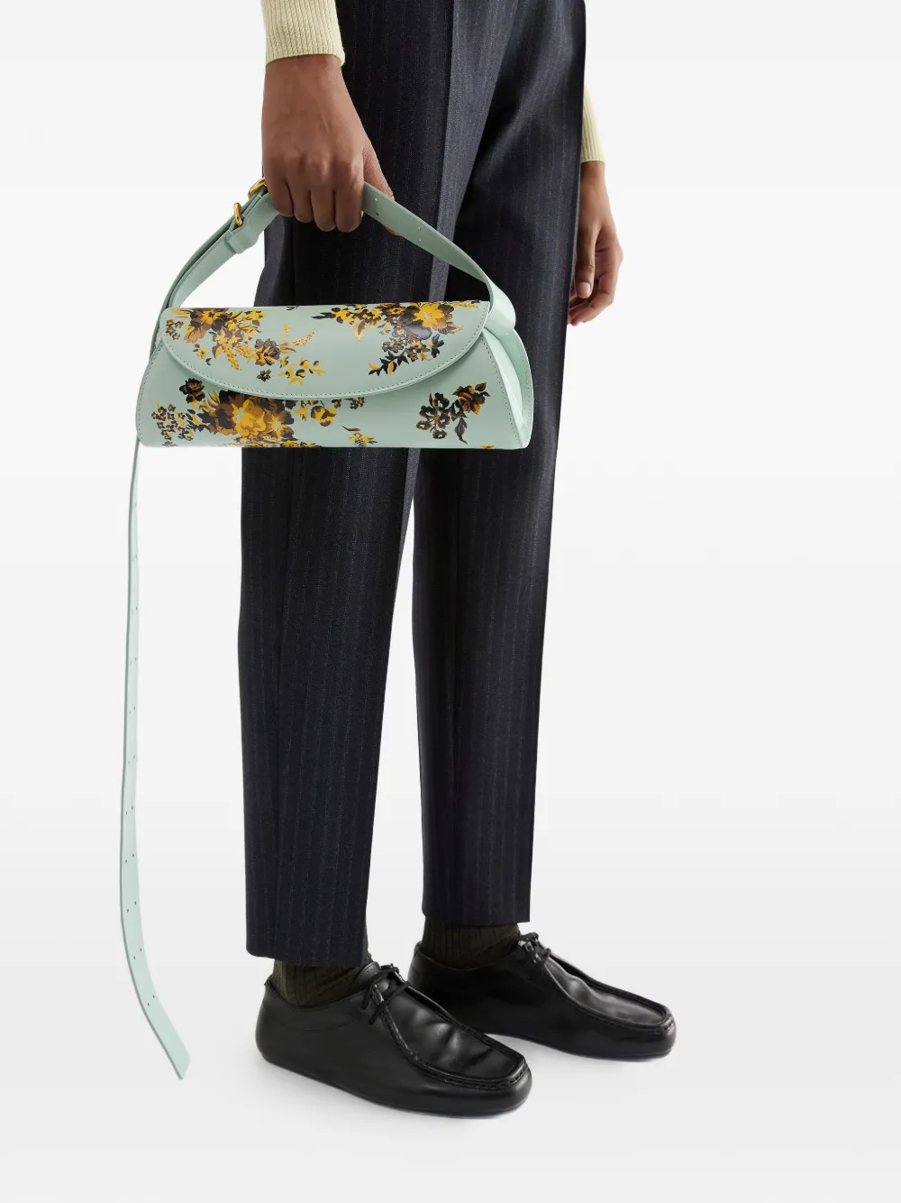 Jil Sander Cannolo leren clutch met bloemenprint Blauw