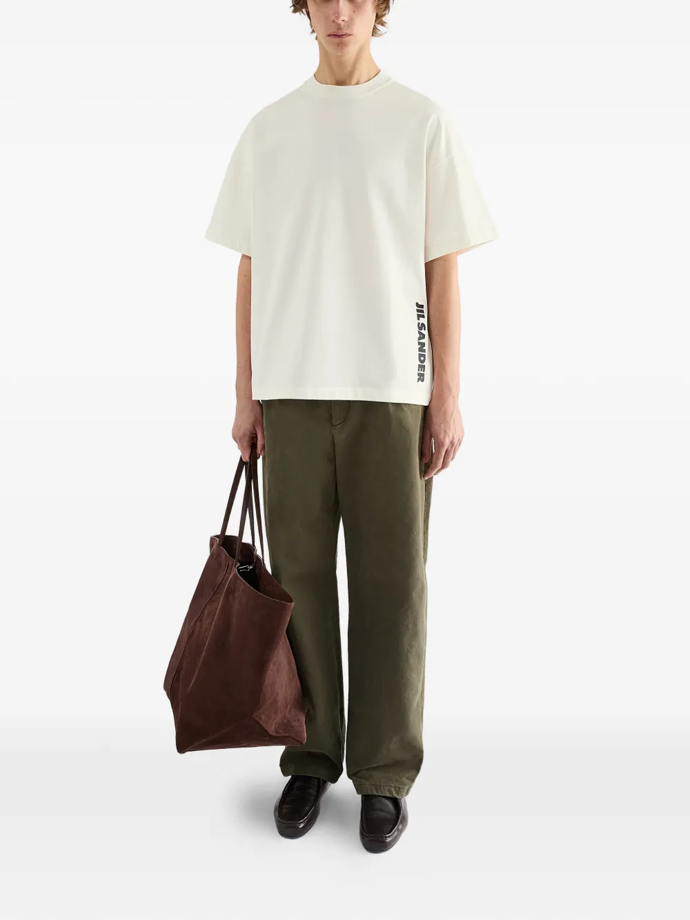 Jil Sander Boxy katoenen T-shirt met ronde hals en -logo Wit