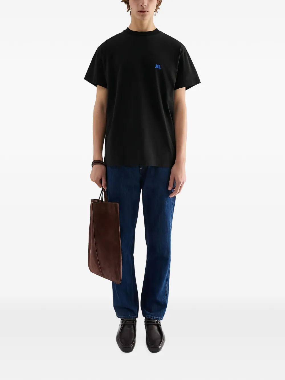 Jil Sander Ruimvallend katoenen T-shirt met ronde hals en geborduurd JIL-logo Zwart