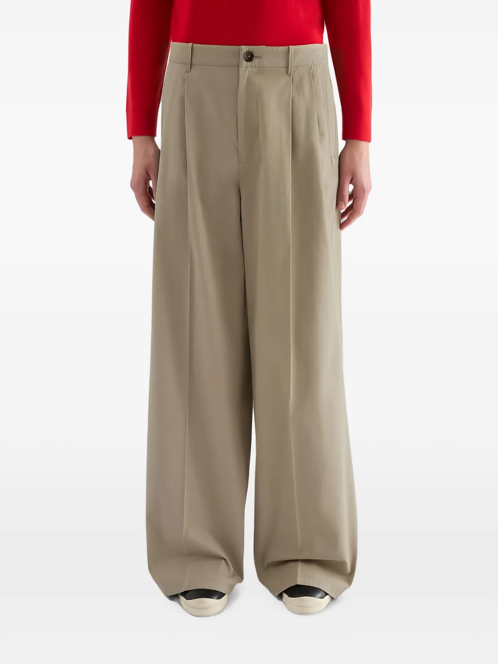 Jil Sander Plooibroek met wijde pijpen Beige