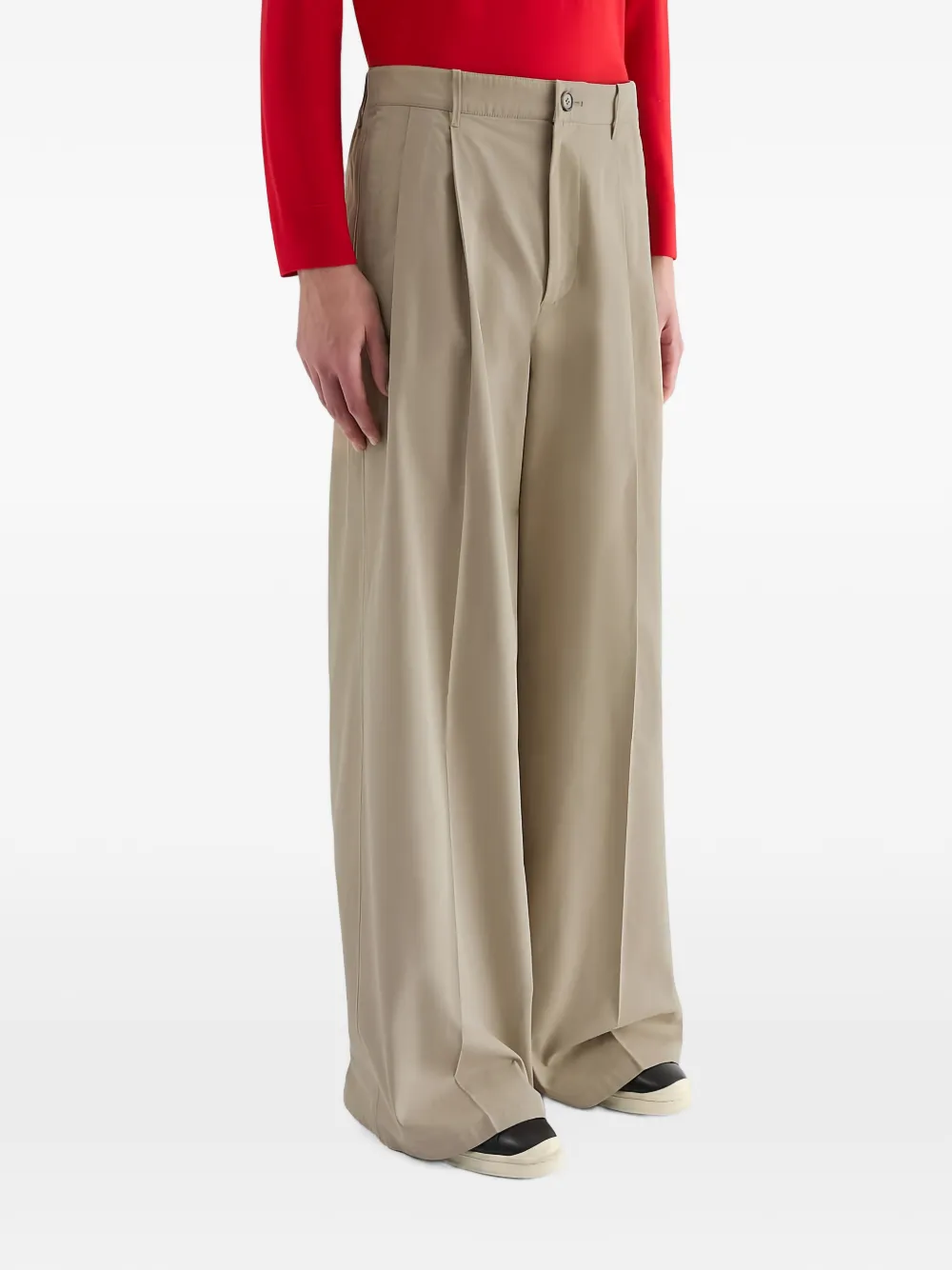 Jil Sander Plooibroek met wijde pijpen Beige