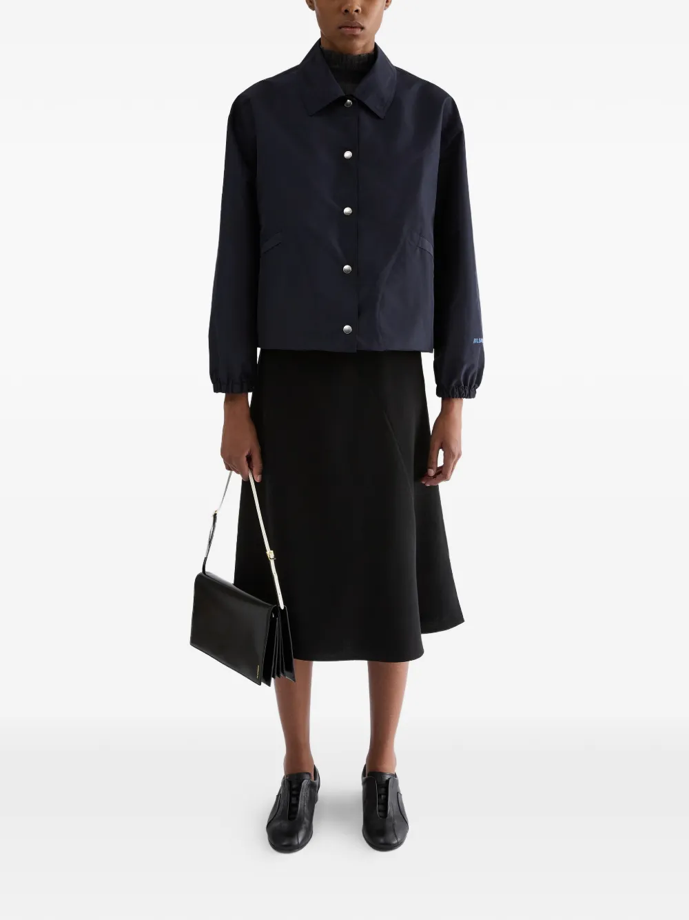 Jil Sander Ruimvallende technische faille blouse met logo-applicatie op de mouw Blauw
