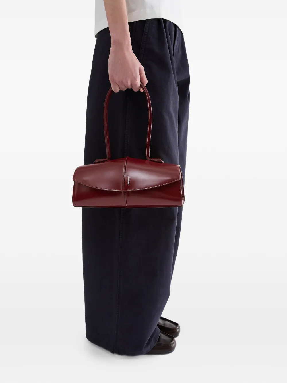 Jil Sander Linea leren schoudertas met afwerking Rood