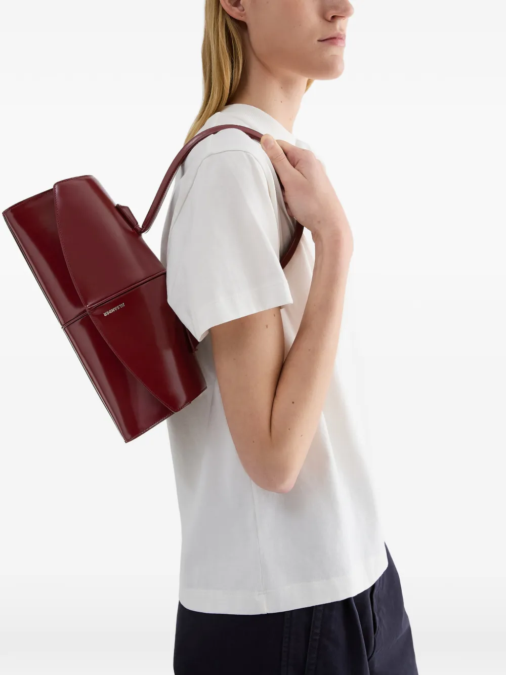 Jil Sander Linea leren schoudertas met afwerking Rood
