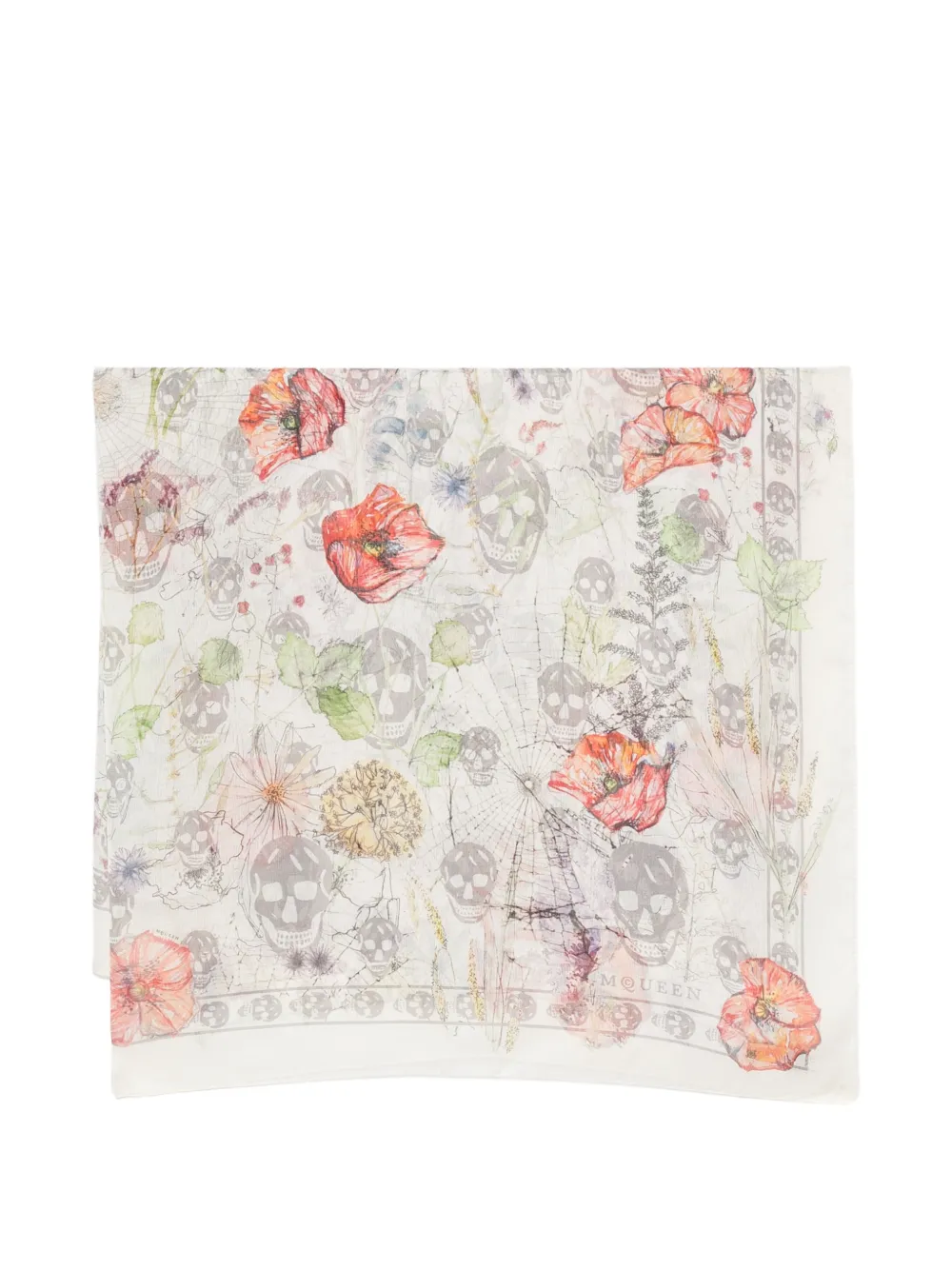 Alexander McQueen Skull floral-print scarf - Neutrals