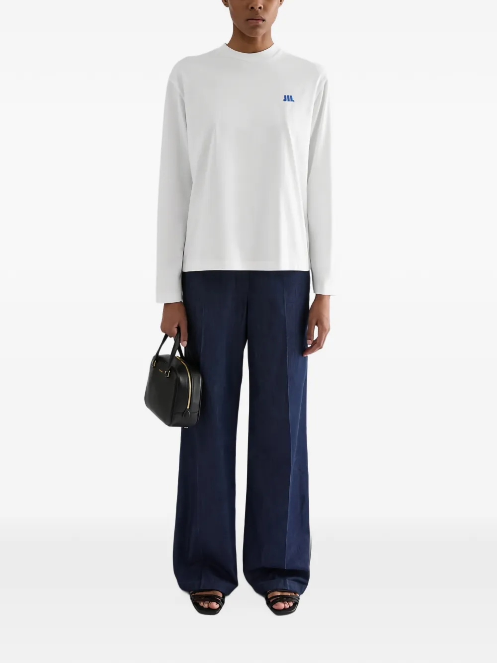 Jil Sander T-shirt met lange mouwen en geborduurd logo Wit