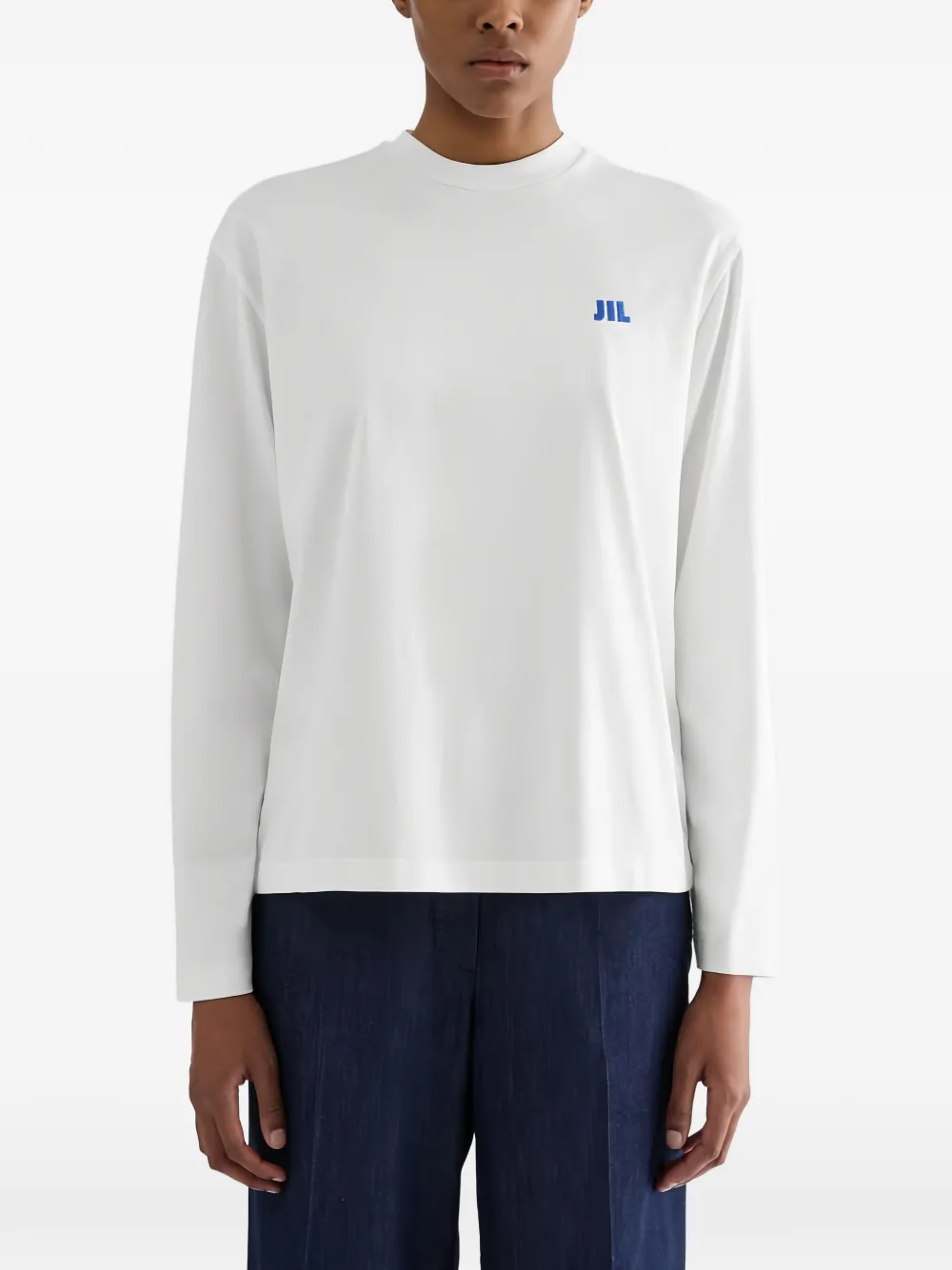 Jil Sander T-shirt met lange mouwen en geborduurd logo Wit