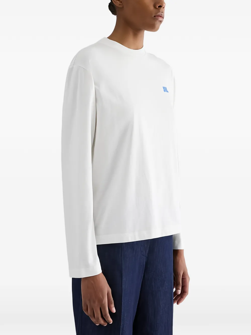 Jil Sander T-shirt met lange mouwen en geborduurd logo Wit