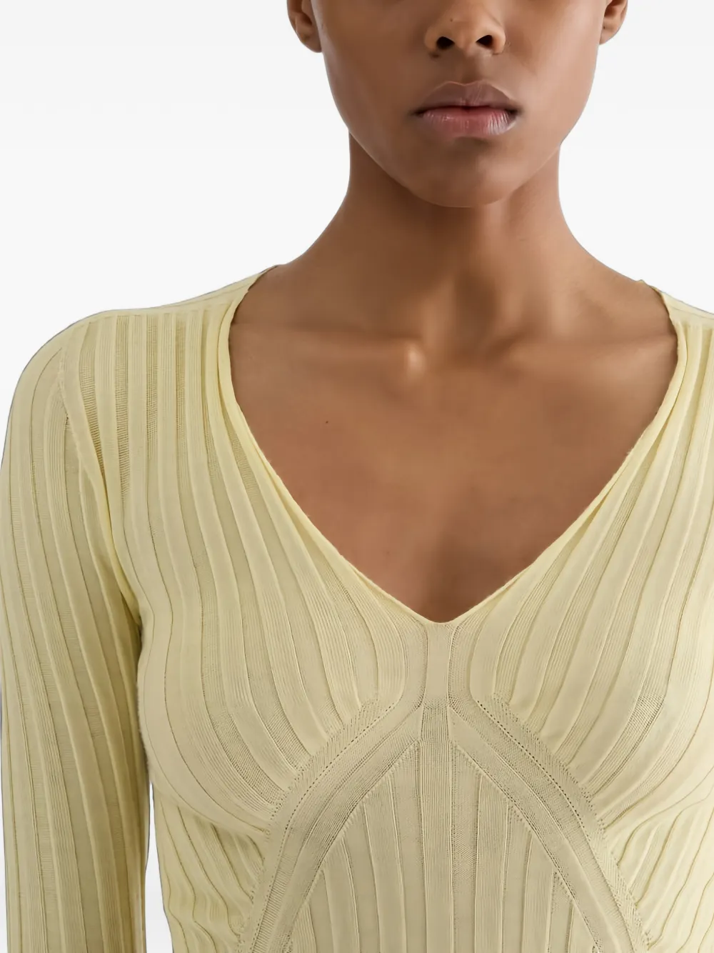 Jil Sander Geribbelde top met V-hals Geel