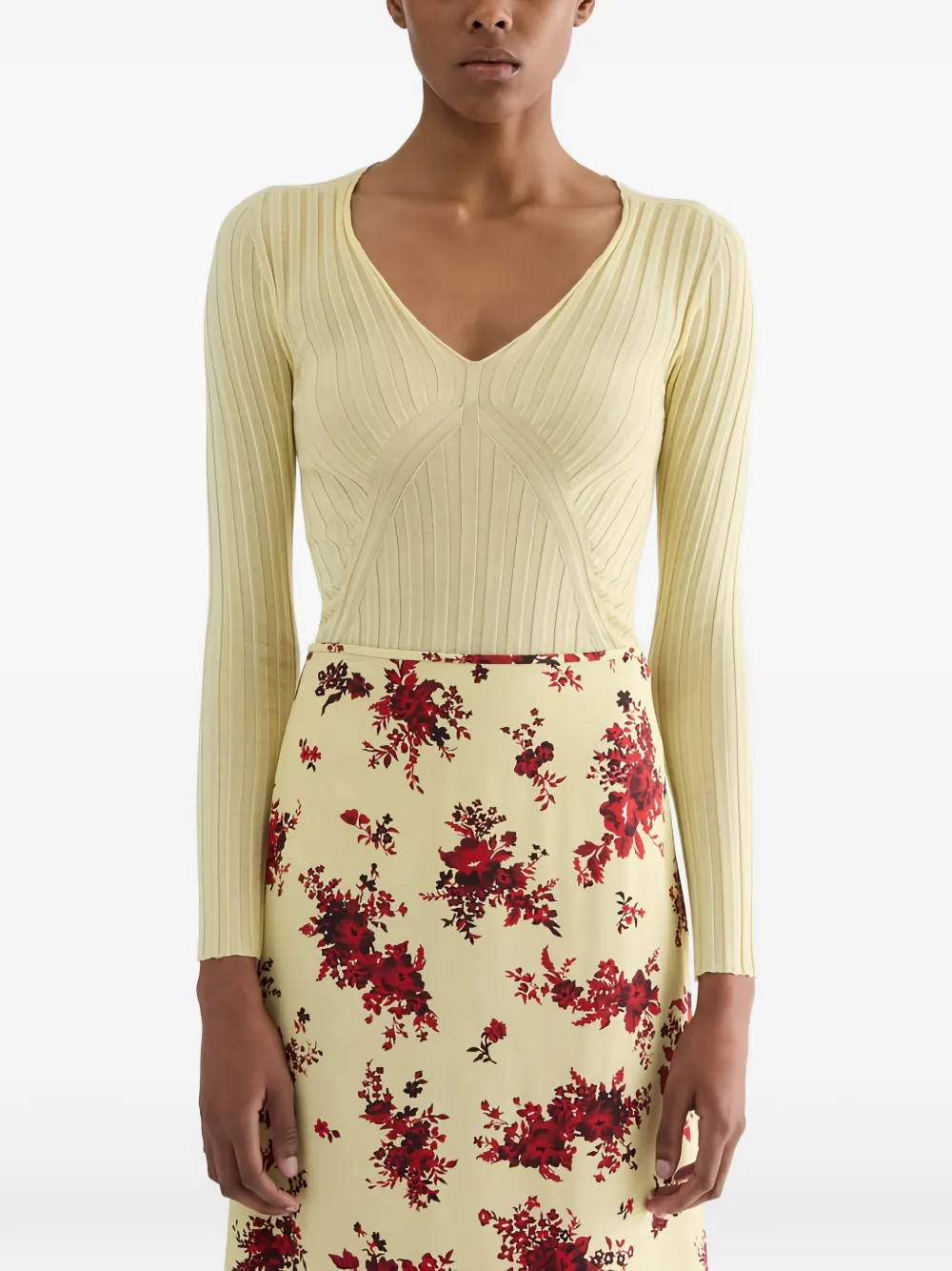 Jil Sander Geribbelde top met V-hals Geel