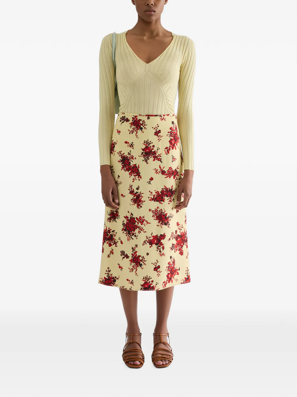 Jil Sander Geribbelde top met V-hals Geel