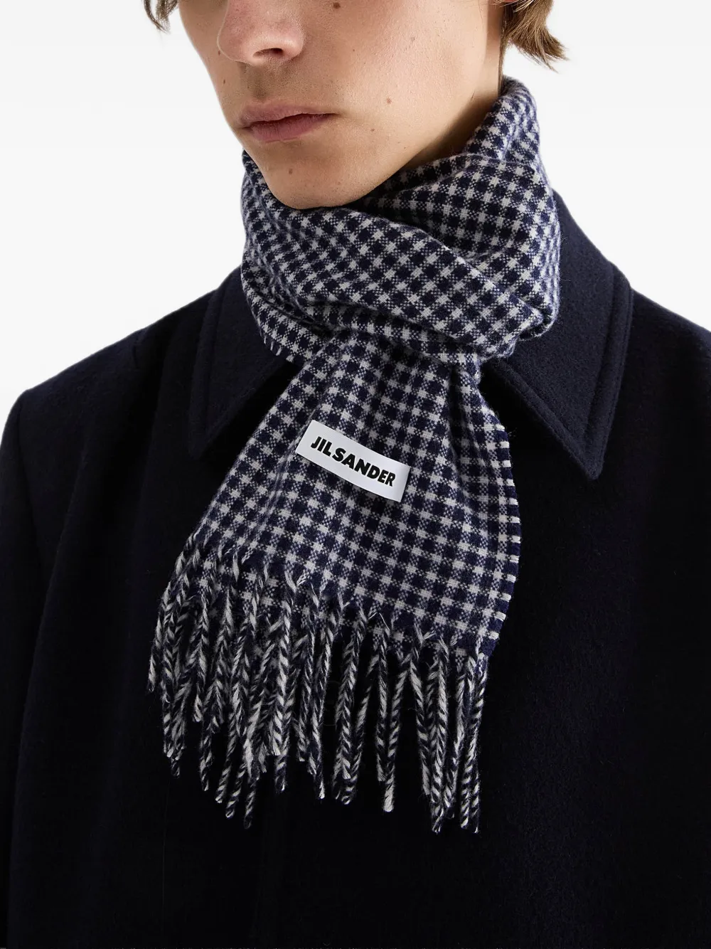Jil Sander Geruite sjaal Blauw