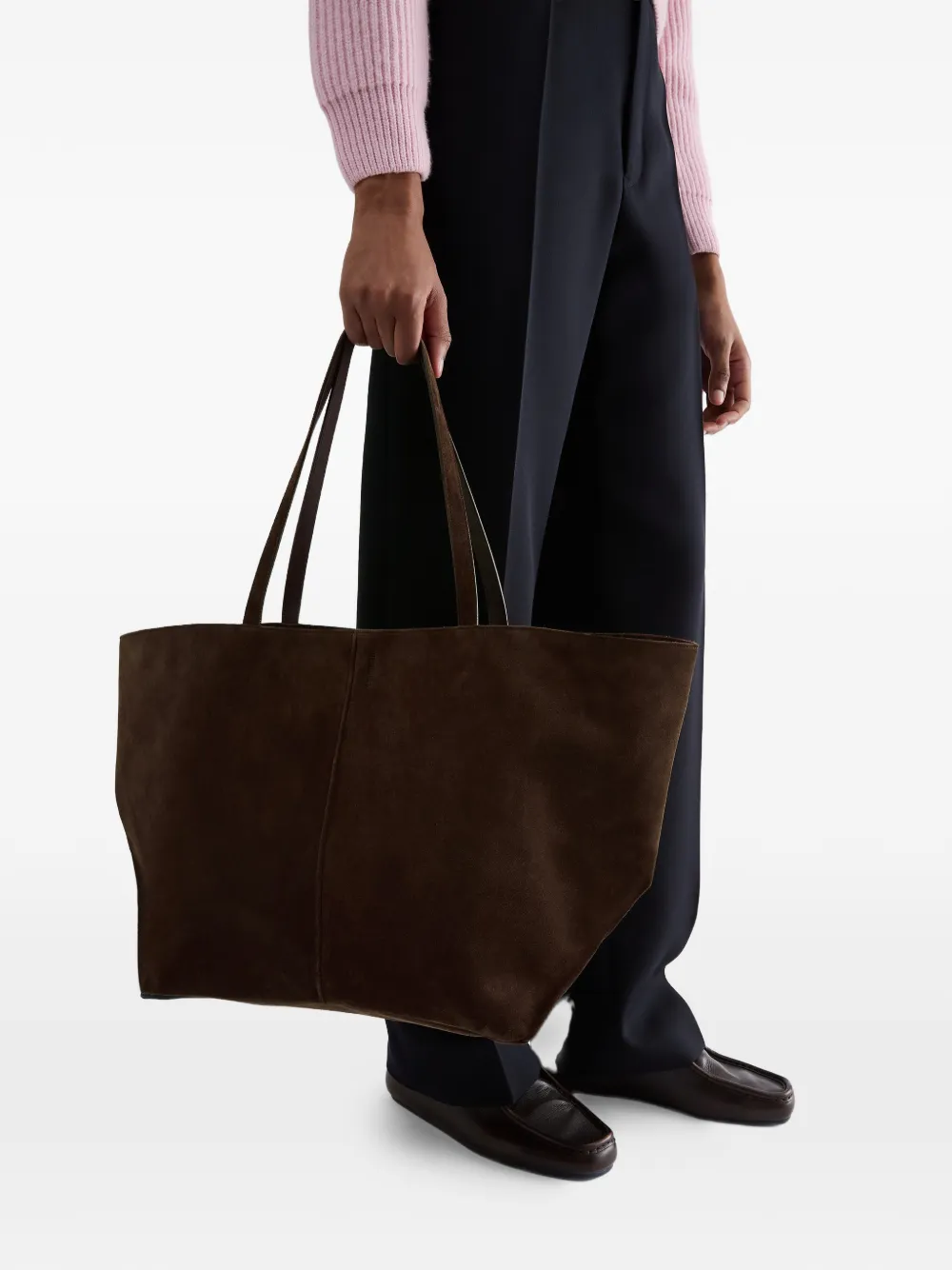 Jil Sander Linea suède shopper met afwerking Bruin