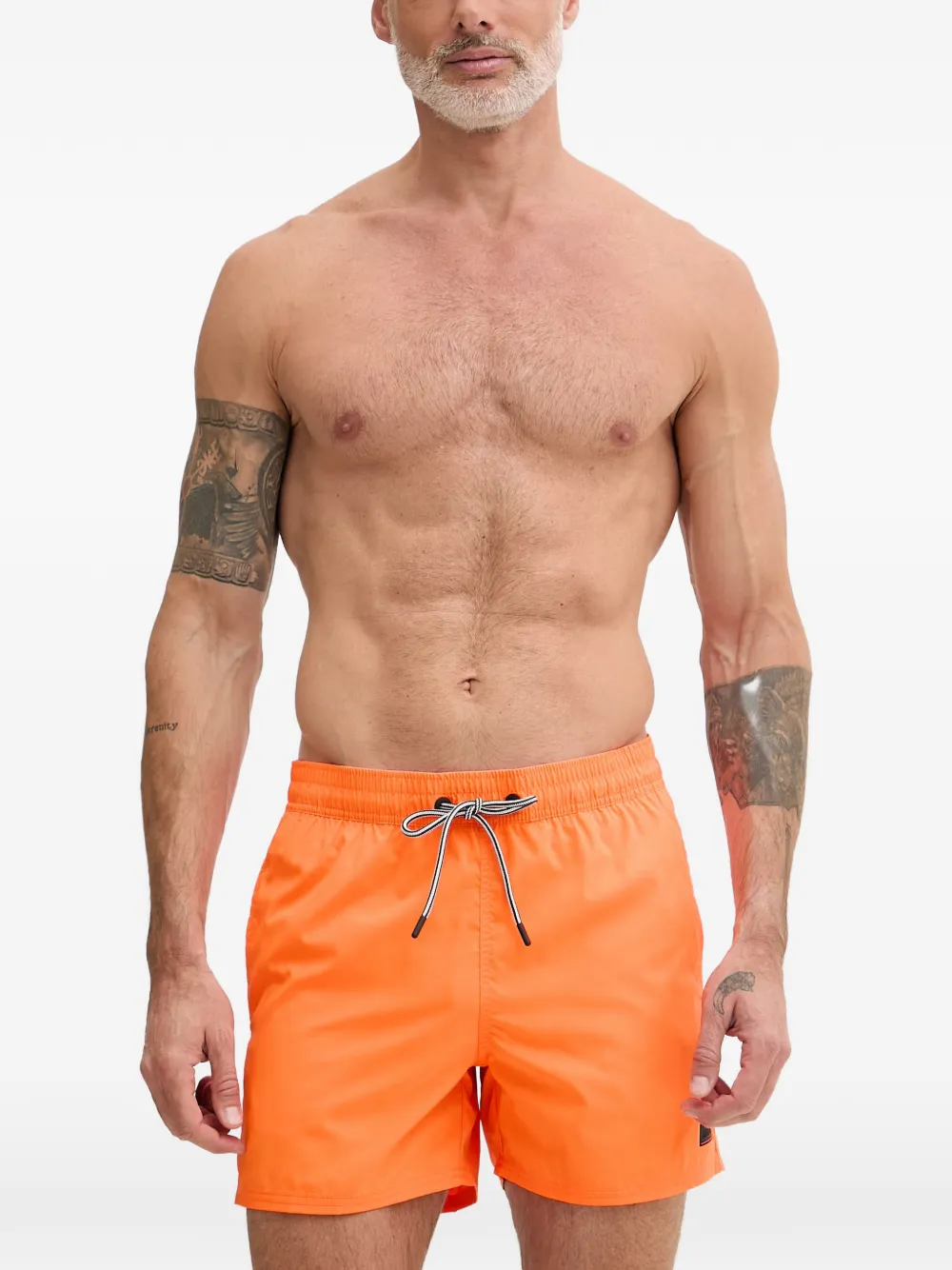 BOGNER FIRE+ICE Nelson drawstring-waist logo-patch swim shorts - Arancione