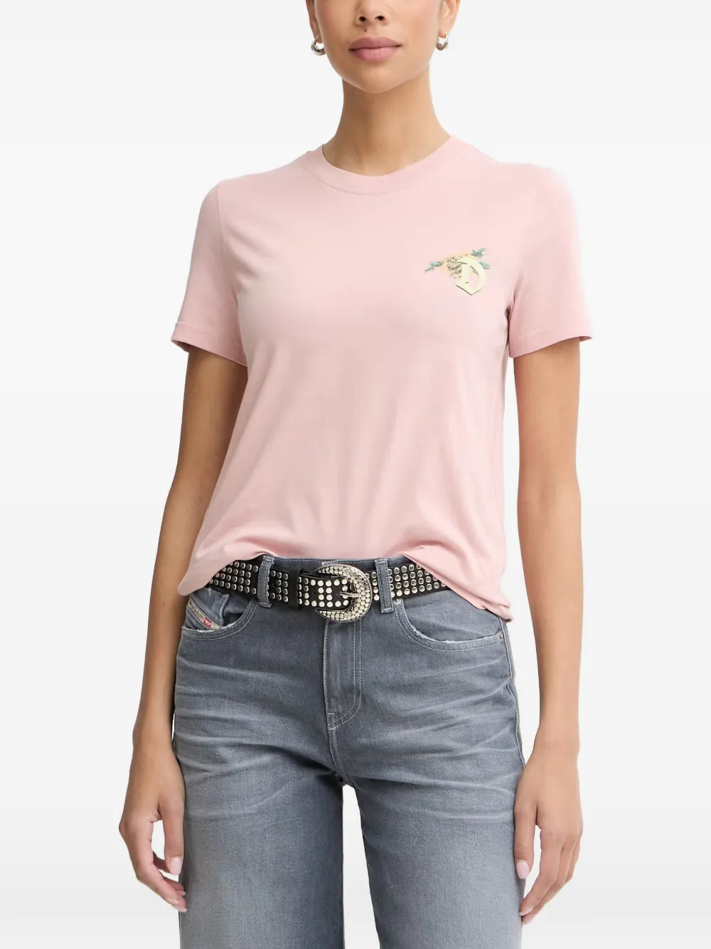 Diesel floral-print logo-patch T-shirt - Rosa