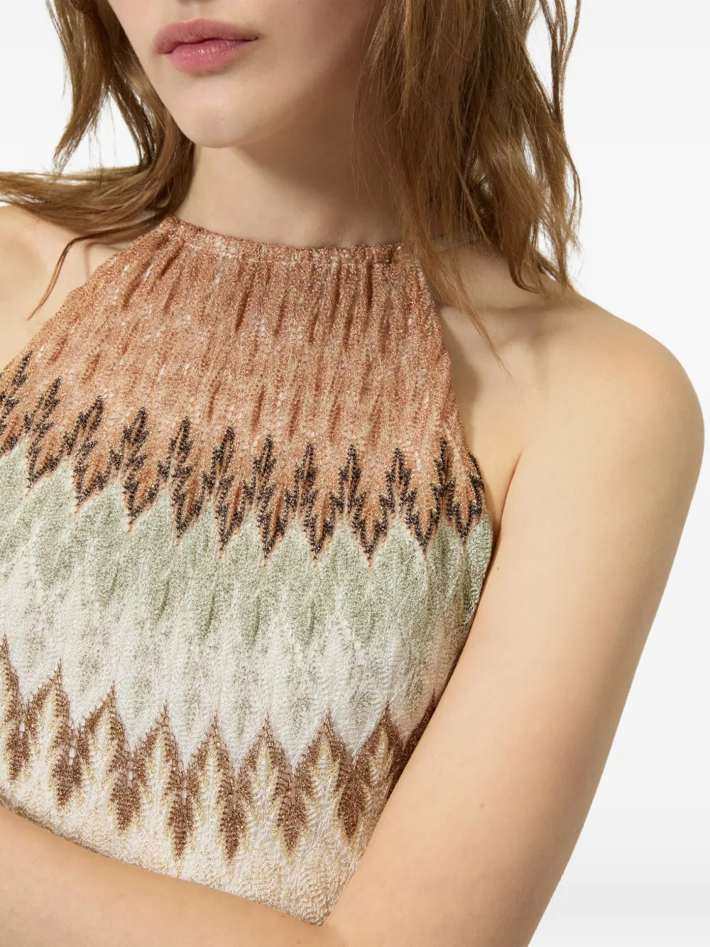 Missoni Maxi-jurk met zigzag-patroon en halternek Beige