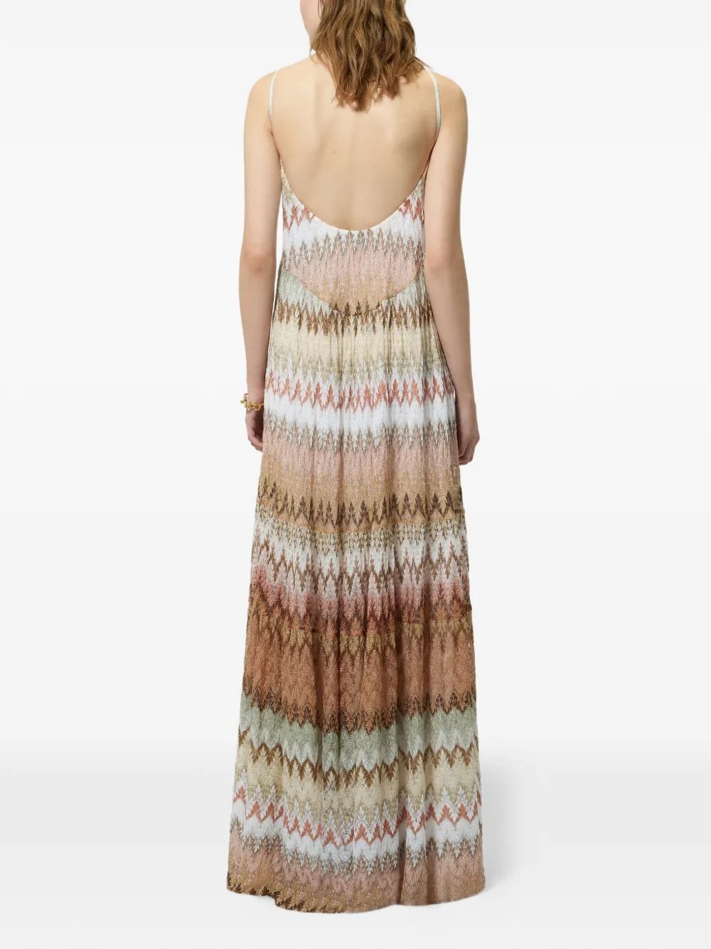 Missoni Maxi-jurk met zigzag-patroon en halternek Beige