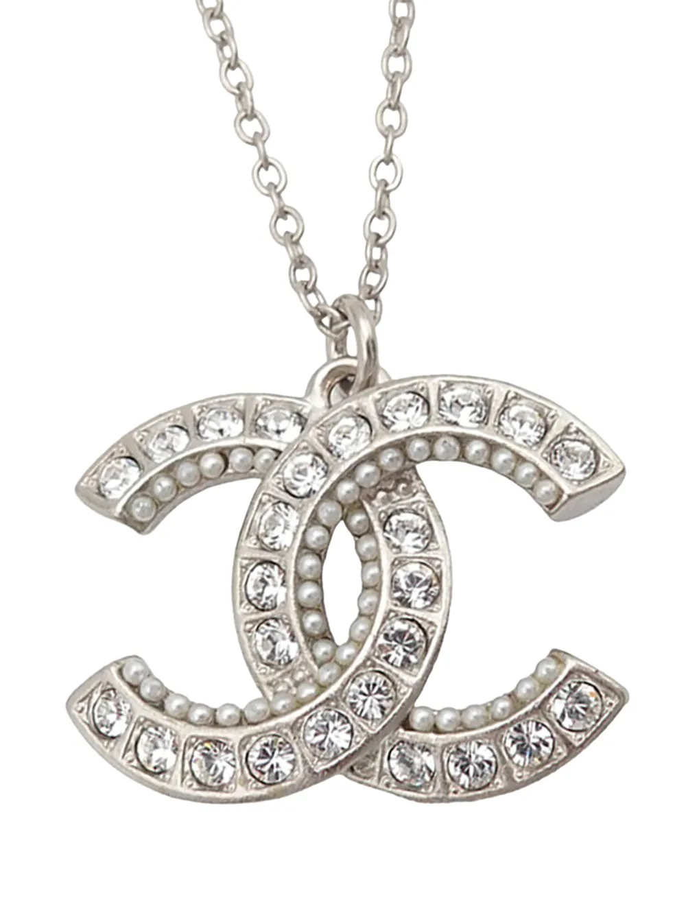 CHANEL Pre-Owned 2017 CC Brass Strass and Faux Pearl Pendant Necklace costume necklace - Argento