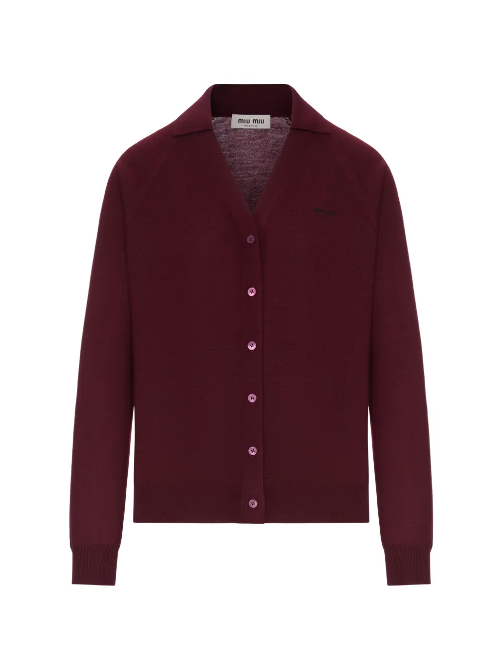 Miu Miu logo-embroidered wool cardigan - Rosso