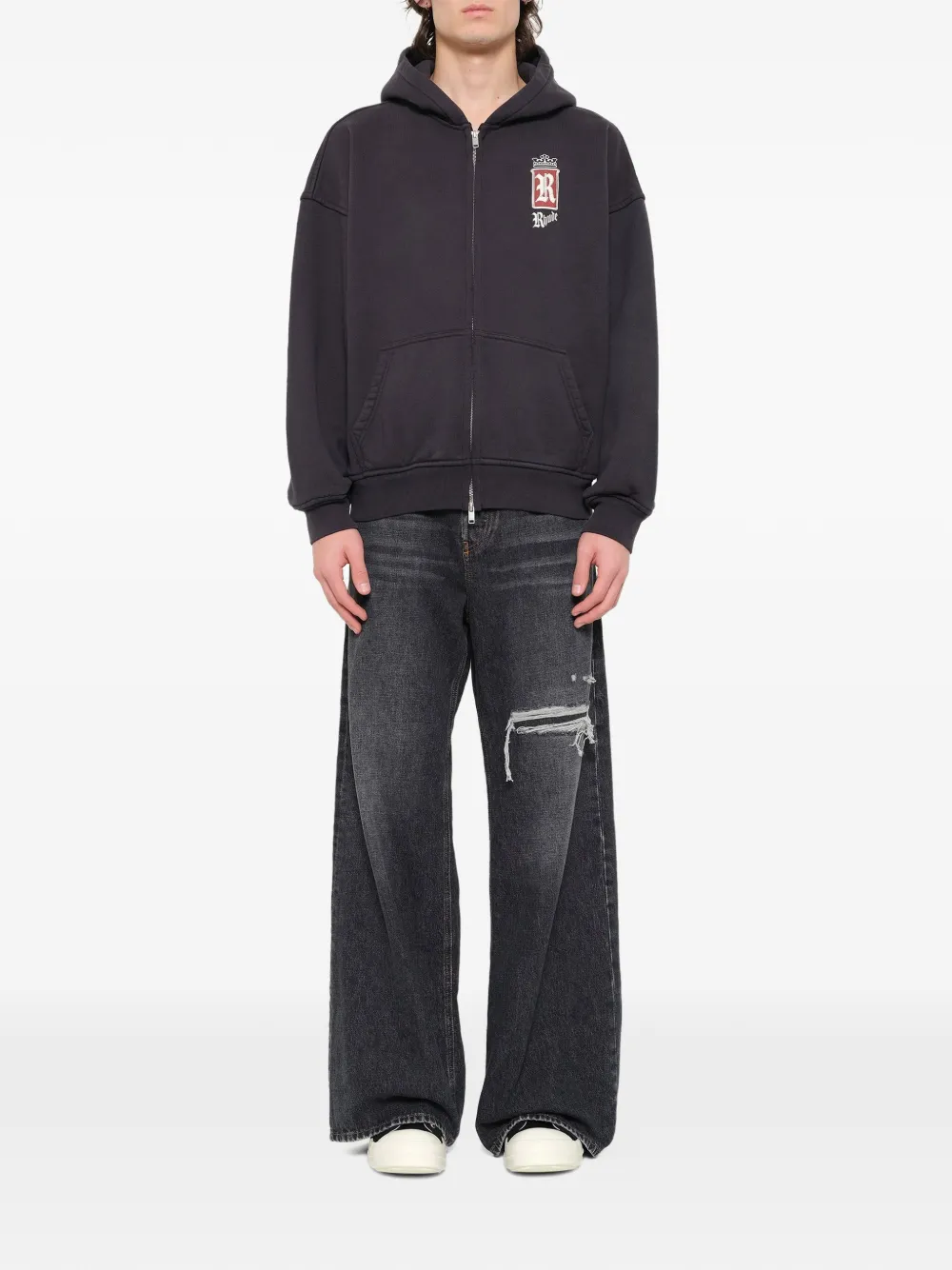 RHUDE Fumar 91 logoprinten hoodie met rits Grijs