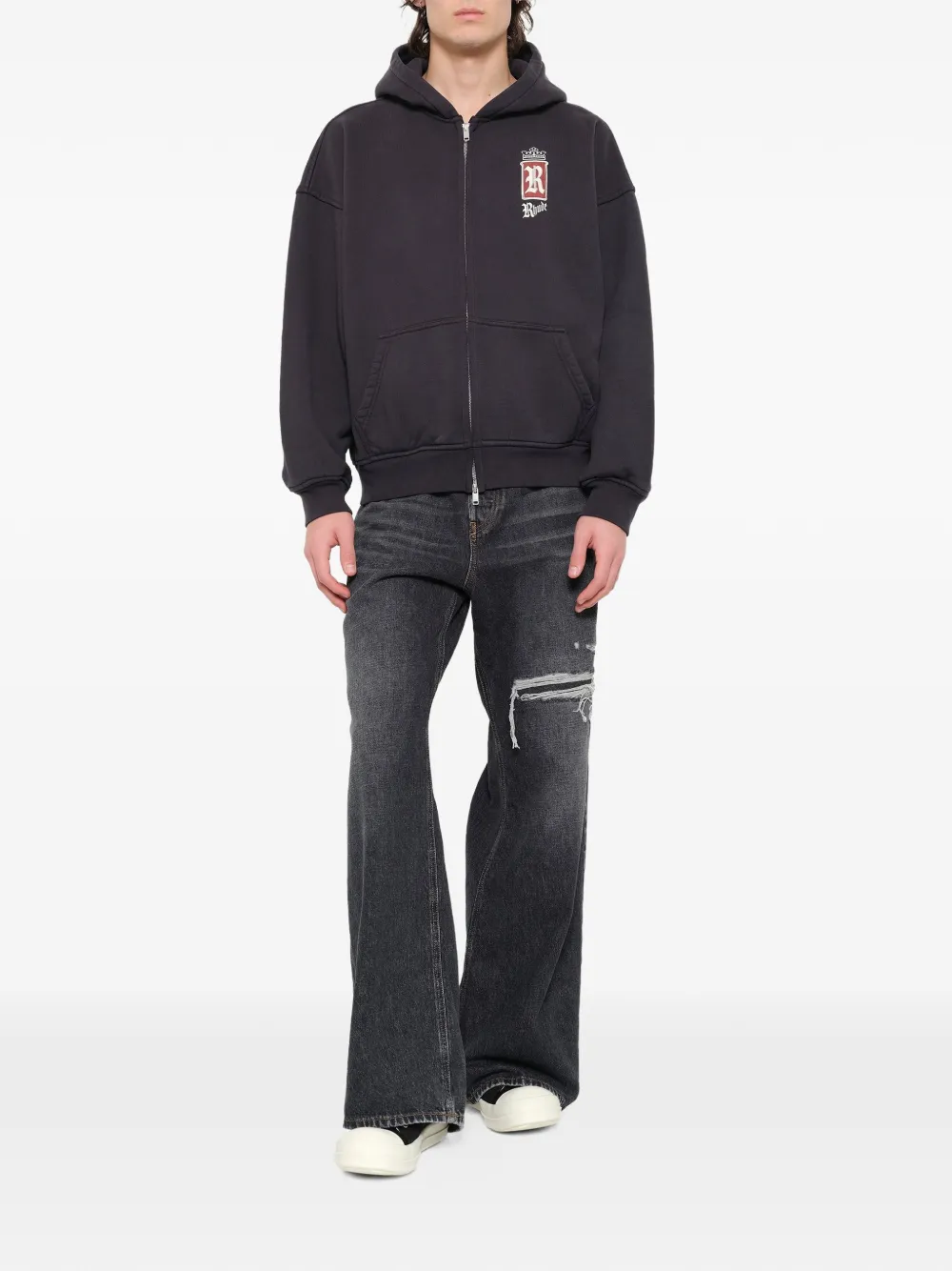 RHUDE Fumar 91 logoprinten hoodie met rits Grijs
