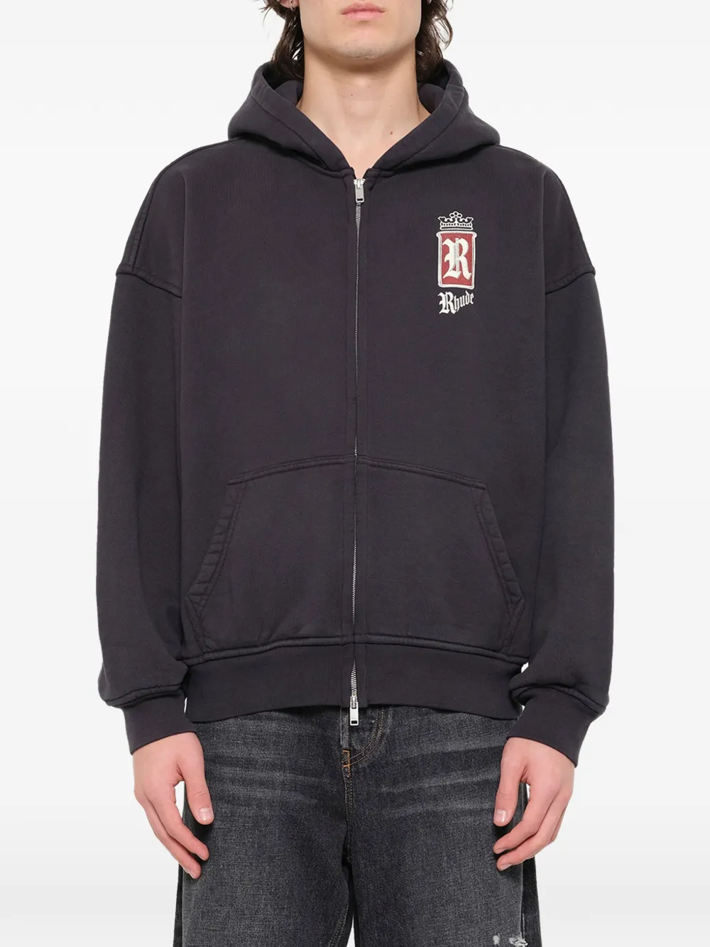 RHUDE Fumar 91 logoprinten hoodie met rits Grijs
