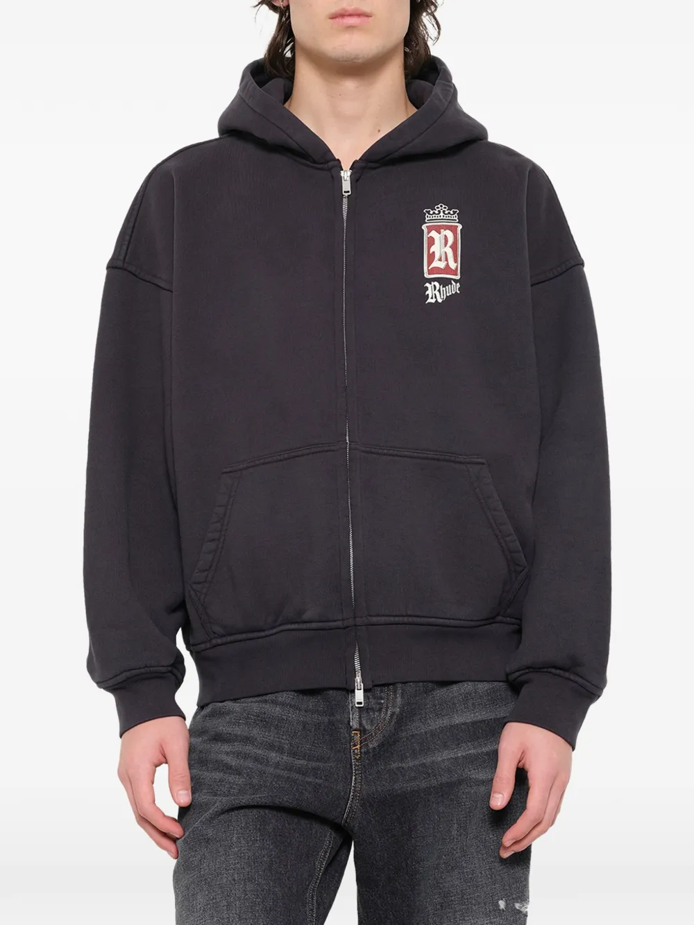 RHUDE Fumar 91 logoprinten hoodie met rits Grijs