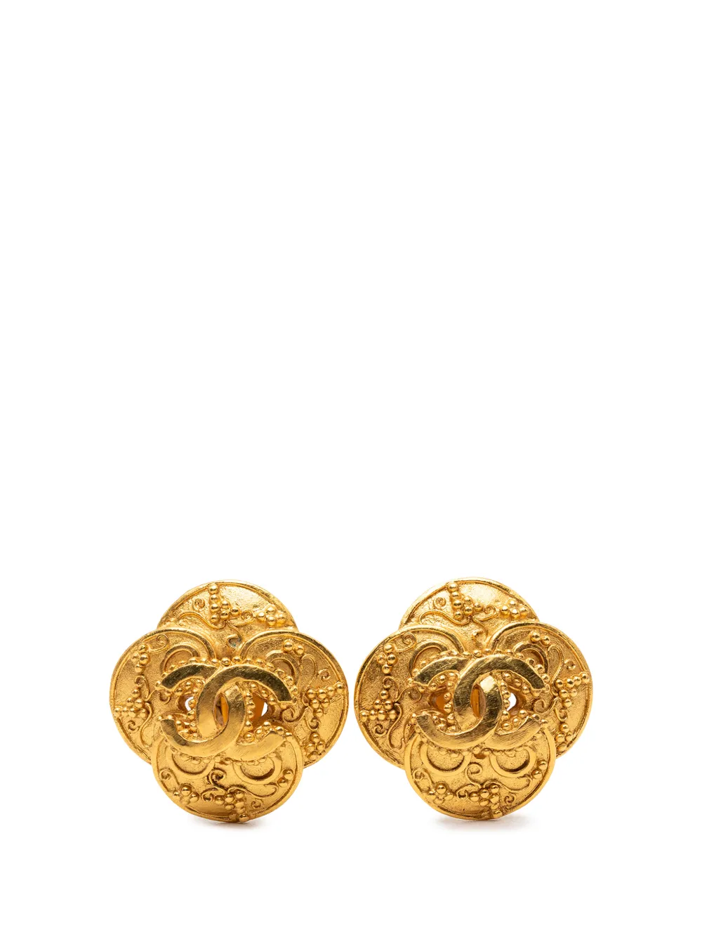 CHANEL Pre-Owned 1996 CC Gold Plated Clover Clip On Earrings costume earrings - Oro