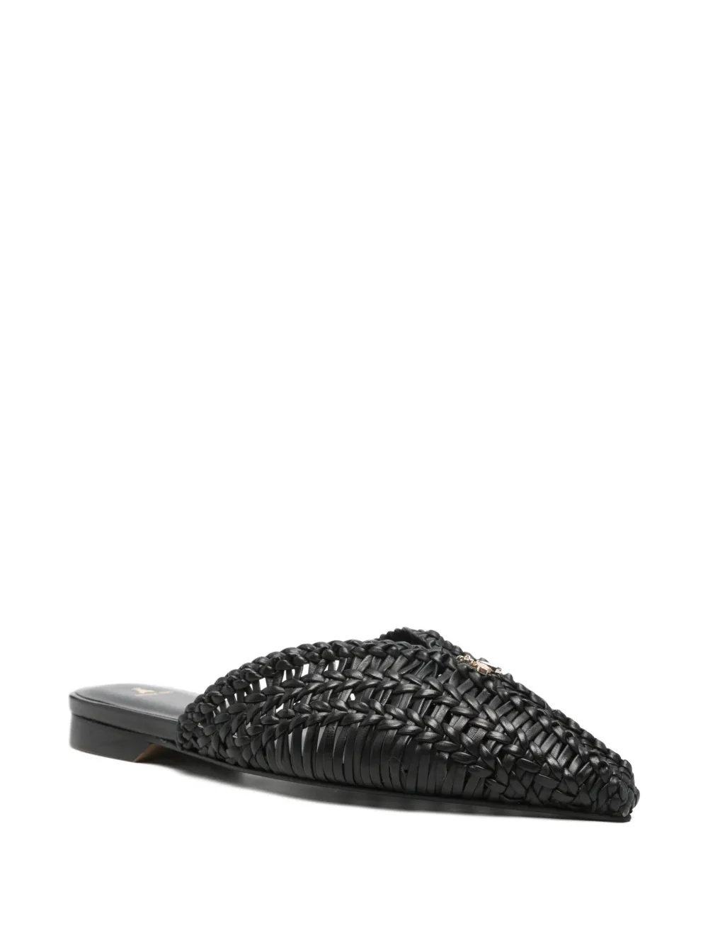 Patrizia Pepe woven pointed-toe leather mules Zwart