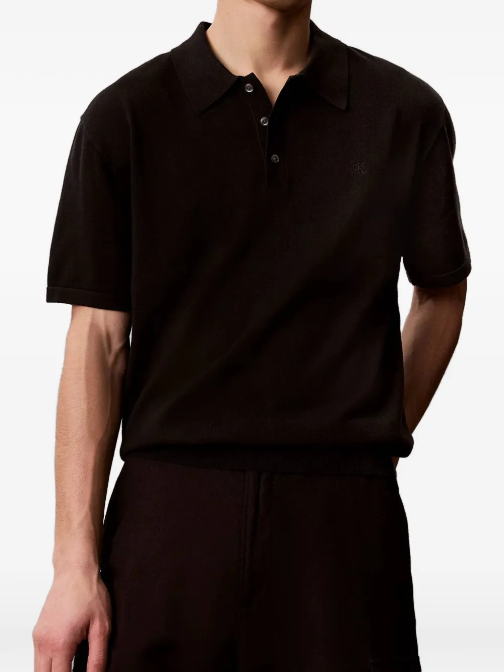 Calvin Klein short-sleeve logo-embroidered polo shirt - Schwarz