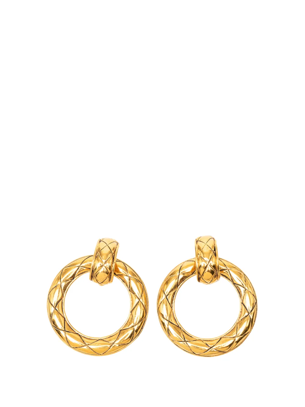 CHANEL Pre-Owned 1980-1990 Gold Plated Quilted Door Knocker Clip On Earrings costume earrings